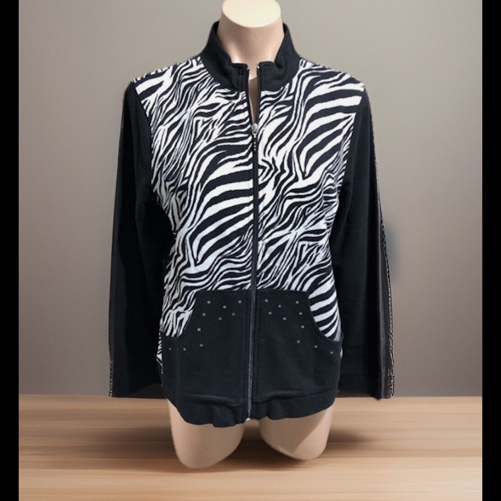 NWT! Koret Sport Zip Retro Casual Zebra Exotic Wild Wish  Workout Jacket Size PS